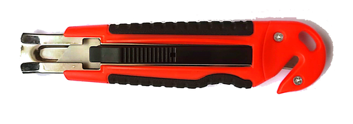 Nóż bezpieczny z mechanizmem sprężynowym + blokada ostrza B93 na ostrza trapezowe i hakowe dodatkowo drugi koniec wyposażony w nóż z ukrytym ostrzem